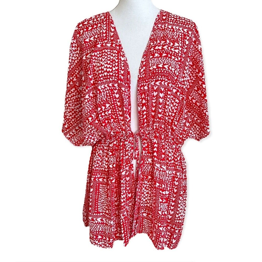 Victoria Secret Swim Beach Cover up Hearts One Size NWT Cotton Robe Kimono heart